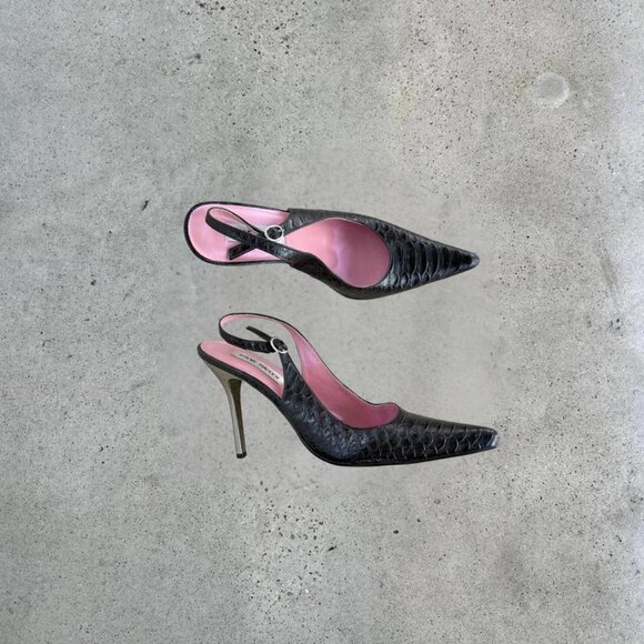 Black croc embossed sling back pumps - Picture 1 of 8